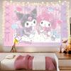 Тканевое панно Sanrio Куроми и Моя Мелоди Милые Мультяшные Животные Тема С Сердечками Розовый Фон Полиэстер Для Декора Гостиной Милое