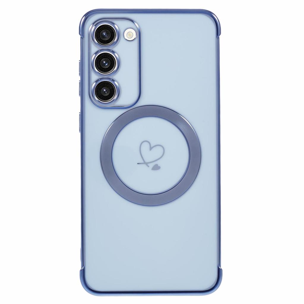 For Samsung Galaxy S23 Case Compatible with MagSafe Electroplated TPU Phone Cover Hollow Love Hearts