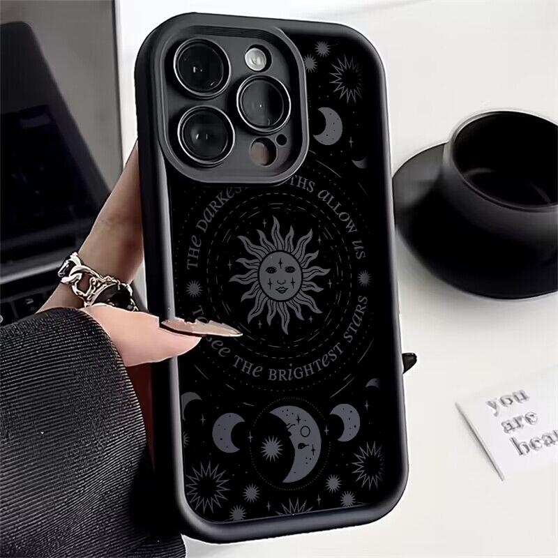 Роскошный Ретро Чехол для Телефона Луна Солнце Бог Для iPhone 17 Air 16 e 15 14 13 12 11 Pro Max Plus Mini SE Мягкий Бампер