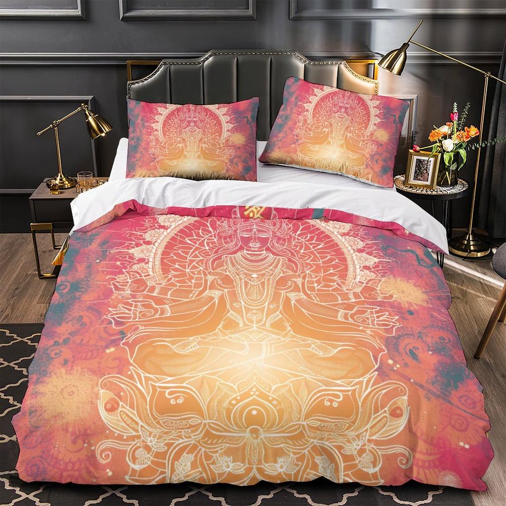 3D Colorful Buddha Statue Bedding Set, Buddha Believer Room, Women's Down Duvet Cover, Pillow Cover, 2/3pcs, Fashion Quick Drying Cover
