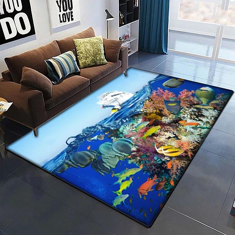 Морская рыба, красивый ковер с росписью для гостиной, большой ковер, черный мягкий ковер, украшения дома, коврики, коврики в стиле бохо, пикник