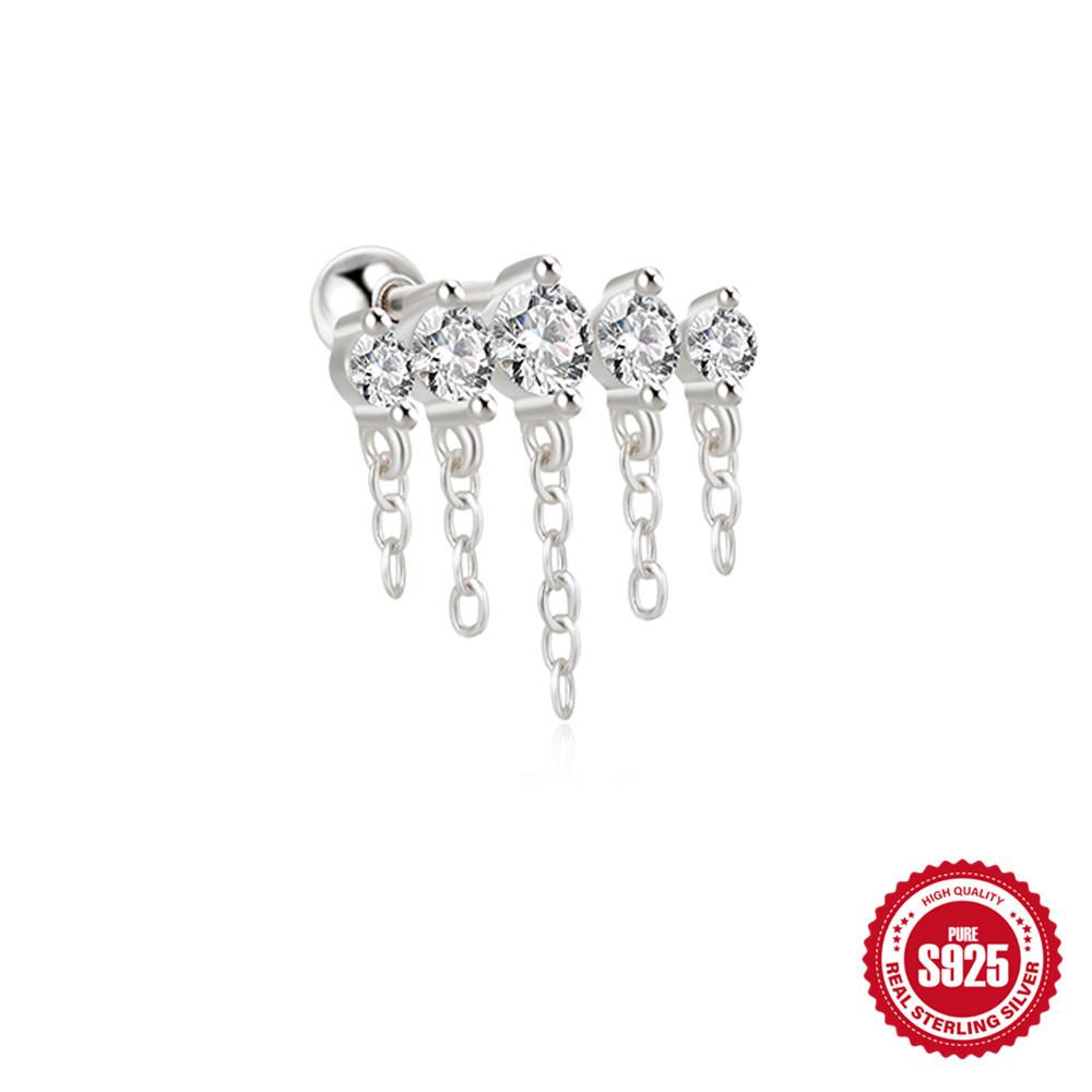 Серьги-пусеты из стерлингового серебра 925 пробы, простые, с горизонтальной цепочкой, бахромой из бриллиантовой нити, для пирсинга козелка уха, маленькие золотые шарики, серьги-пусеты для хряща уха