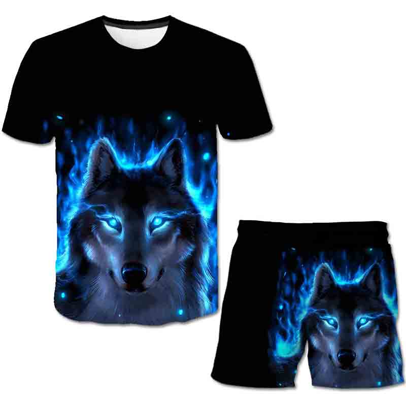 Wolf Clothes Sets Summer Boys Girls Short Sleeves Tees Shorts 3d Printed 2PCS Unisex Suits Kids Cartoon Casual Clothing Outfits