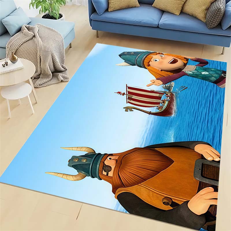 Vic The Viking Cartoon Area Rug, Cute Viking Boy Print Non Slip Floor Mat, Kids Bedroom Living Room Decor Gift For Cartoon Fans