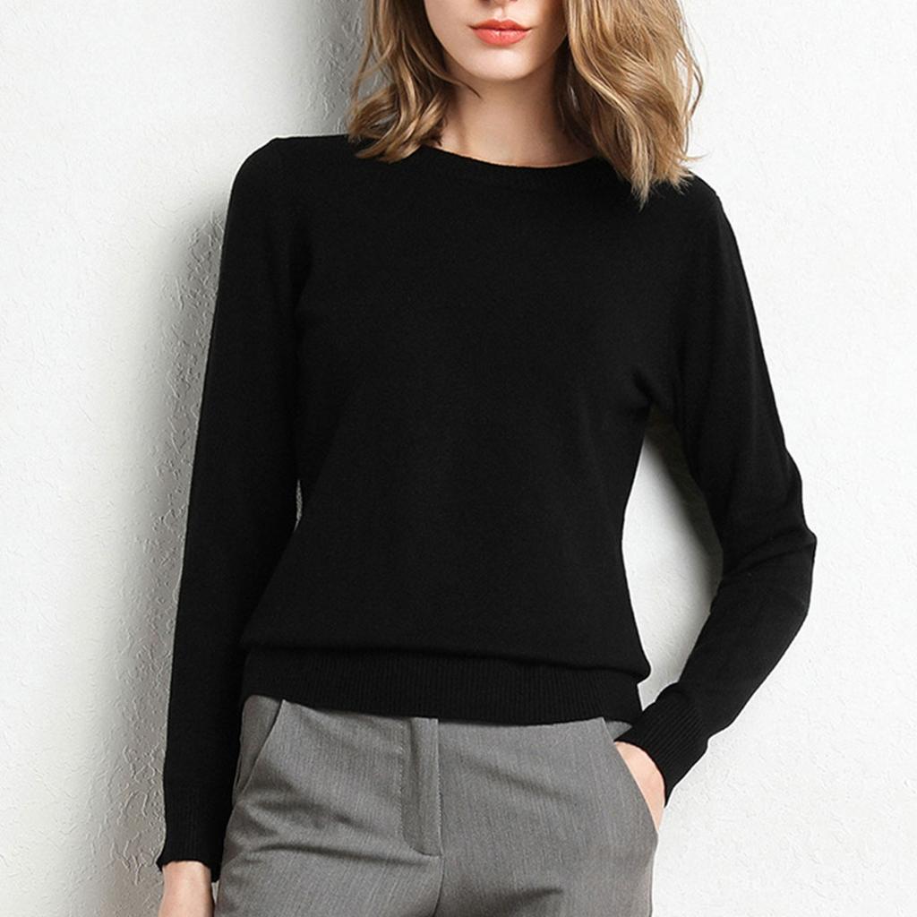 Женский вязаный свитер с длинными рукавами и круглым вырезом, свободный тонкий топ