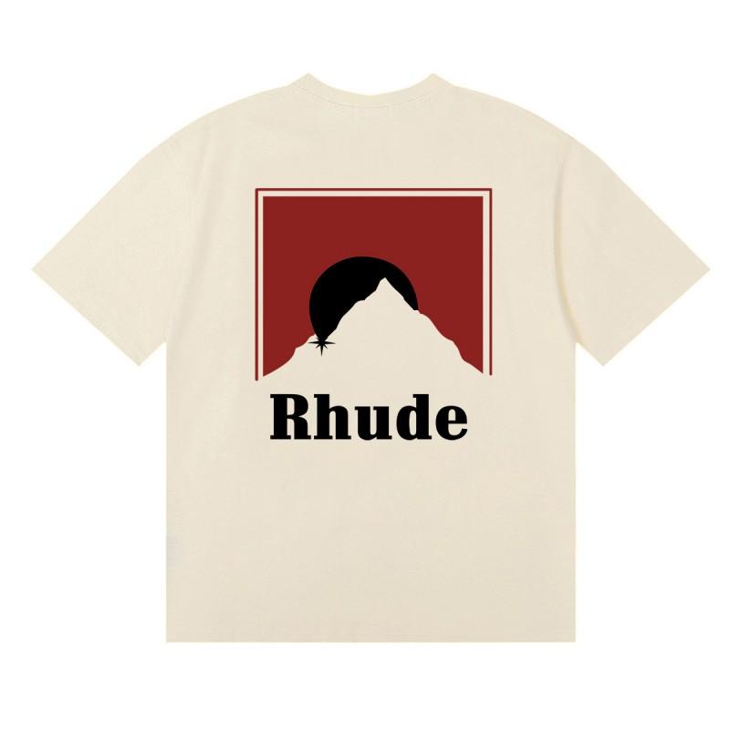Rhude Style Marlboro Sunset Print Cotton Tee Unisex Loose Fit Casual Short Sleeve T-Shirt