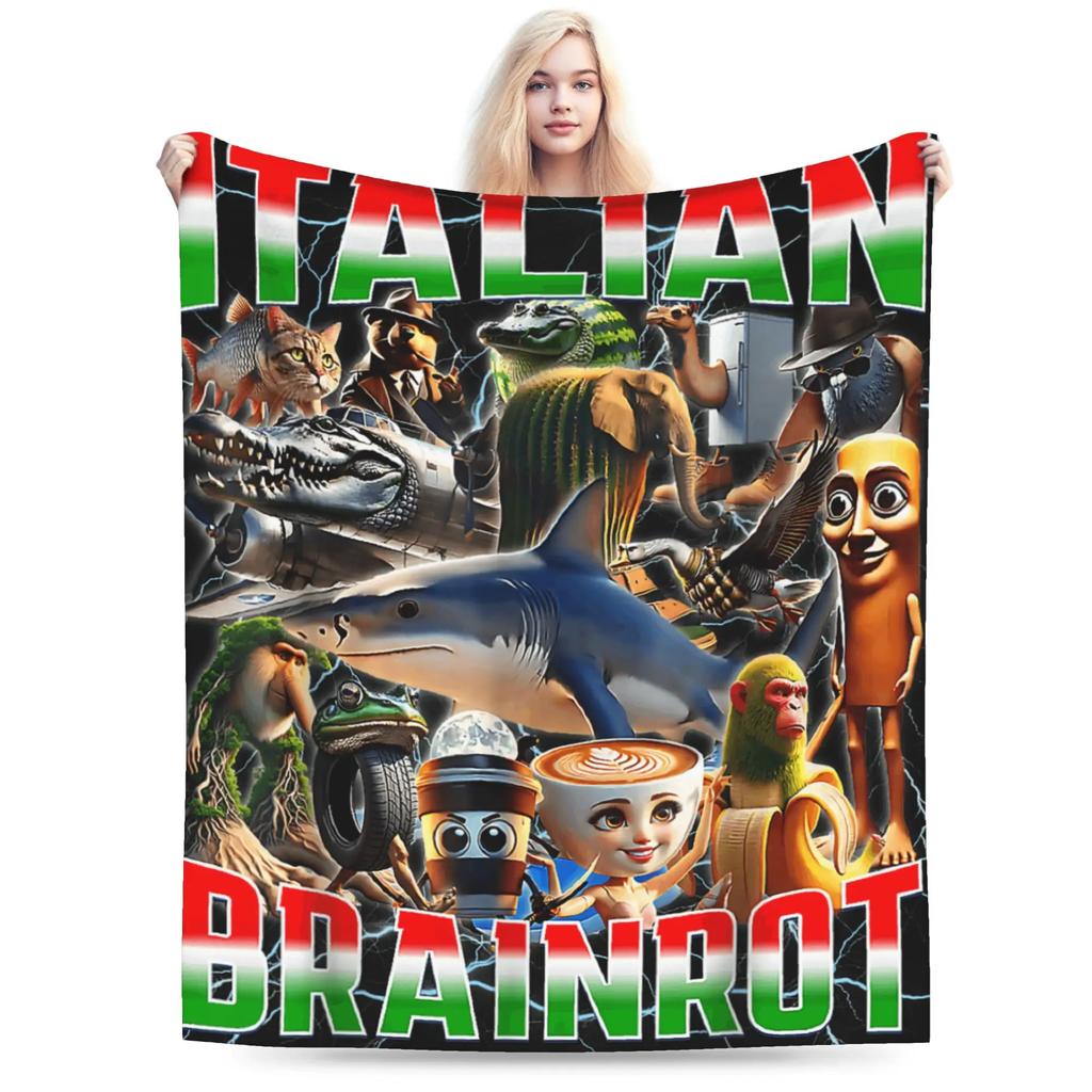 Tralalero Tralala Bootleg Funny Brainrot Italian Shark Meme TBlanket Warm Soft Bedding Throws Winter Couch Chair Bedspread
