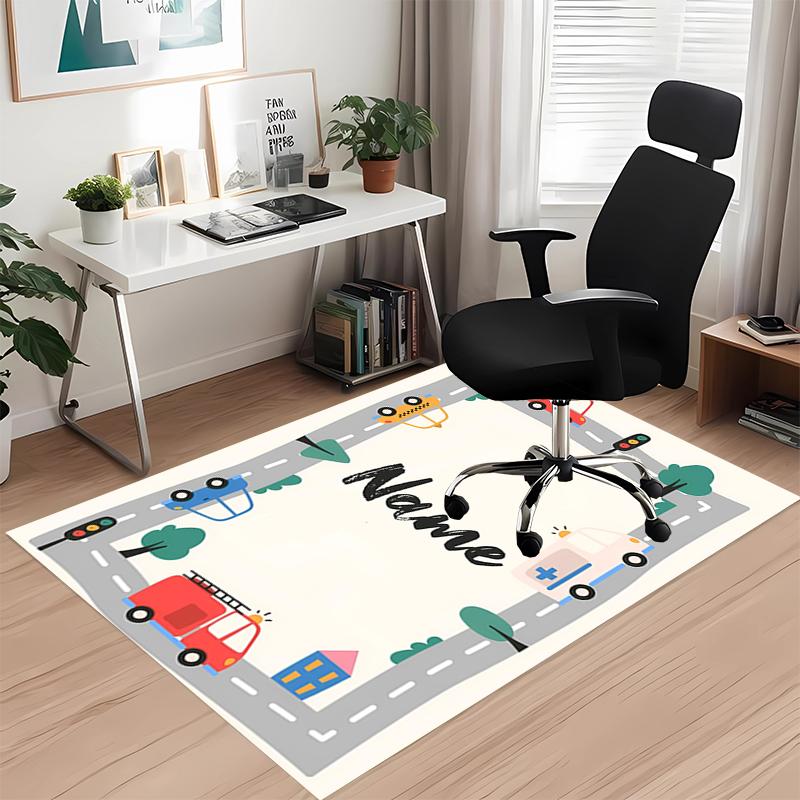 Custom Name Cute cars Printed Carpet, for Office Chair Living Room Bedroom Kitchen Room Decor Gifts.