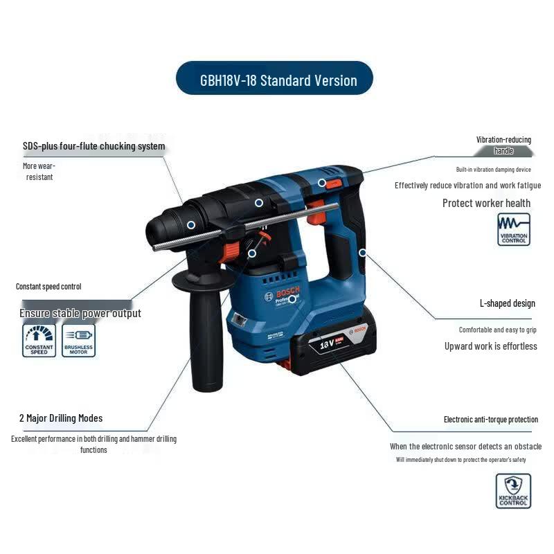 Bosch GBH18V-18 Бесщеточный аккумуляторный перфоратор Комплект Штепсель CN (адаптер в комплекте)