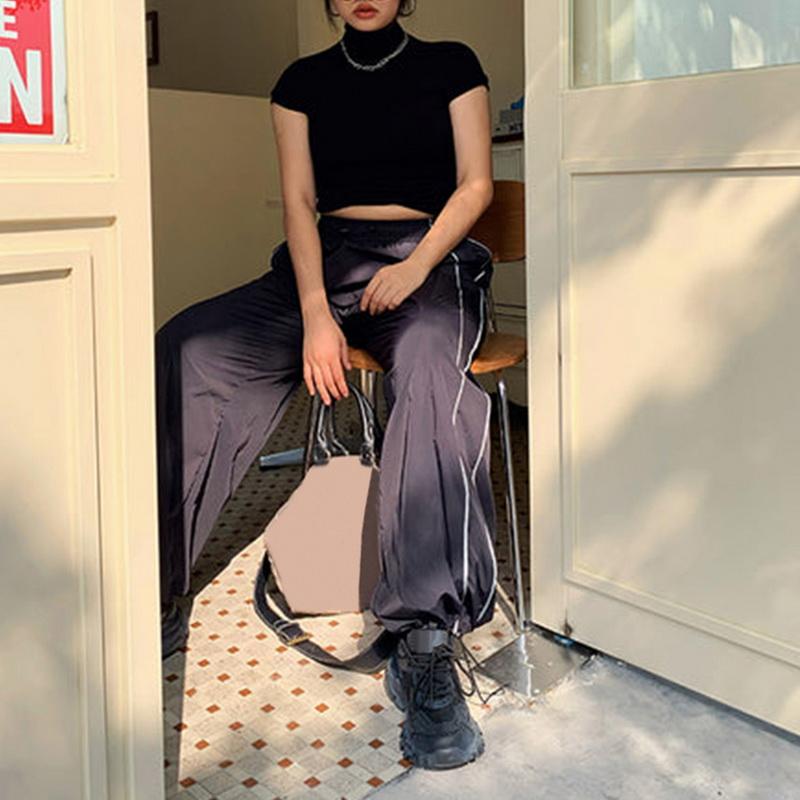 Женские прямые брюки с полосками по бокам, спортивные штаны с низкой посадкой, мешковатые широкие брюки в стиле Харадзюку, повседневные универсальные брюки-парашюты