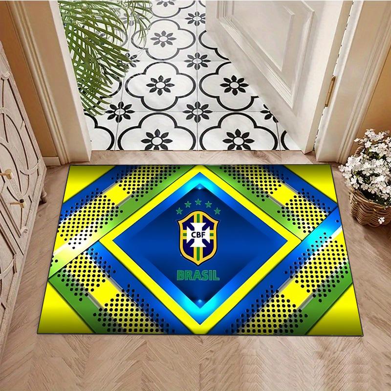 Brazil CBF National Team Dot Pattern Diamond Frame Print Doormat Non Slip Rectangular Floor Mat Soccer Fan Entrance Rug