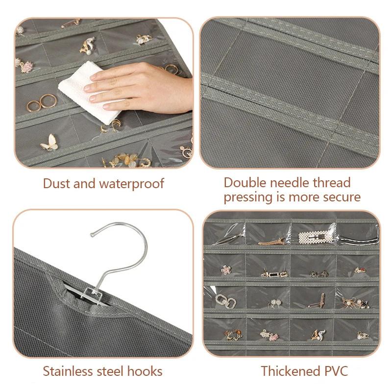 48 карманов подвесной женский органайзер для ювелирных изделий с вешалкой металлические крючки серьги ожерелье браслет кольца аксессуары дисплей держатель