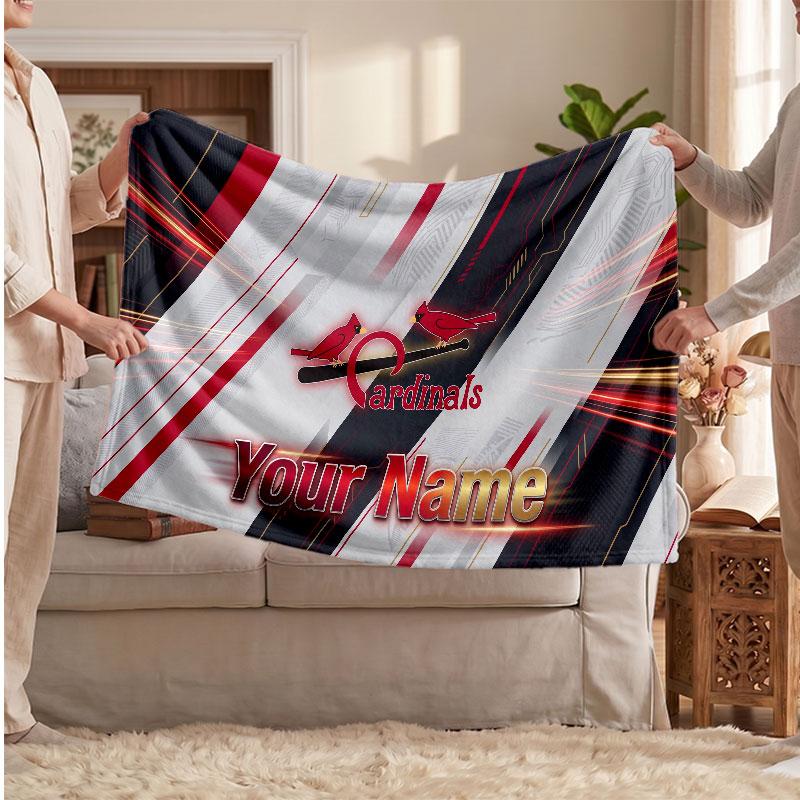 St. Louis Cardinals Flannel Blanket, Custom Name Text Personalized Soft Throw Blanket Home Decor Gift