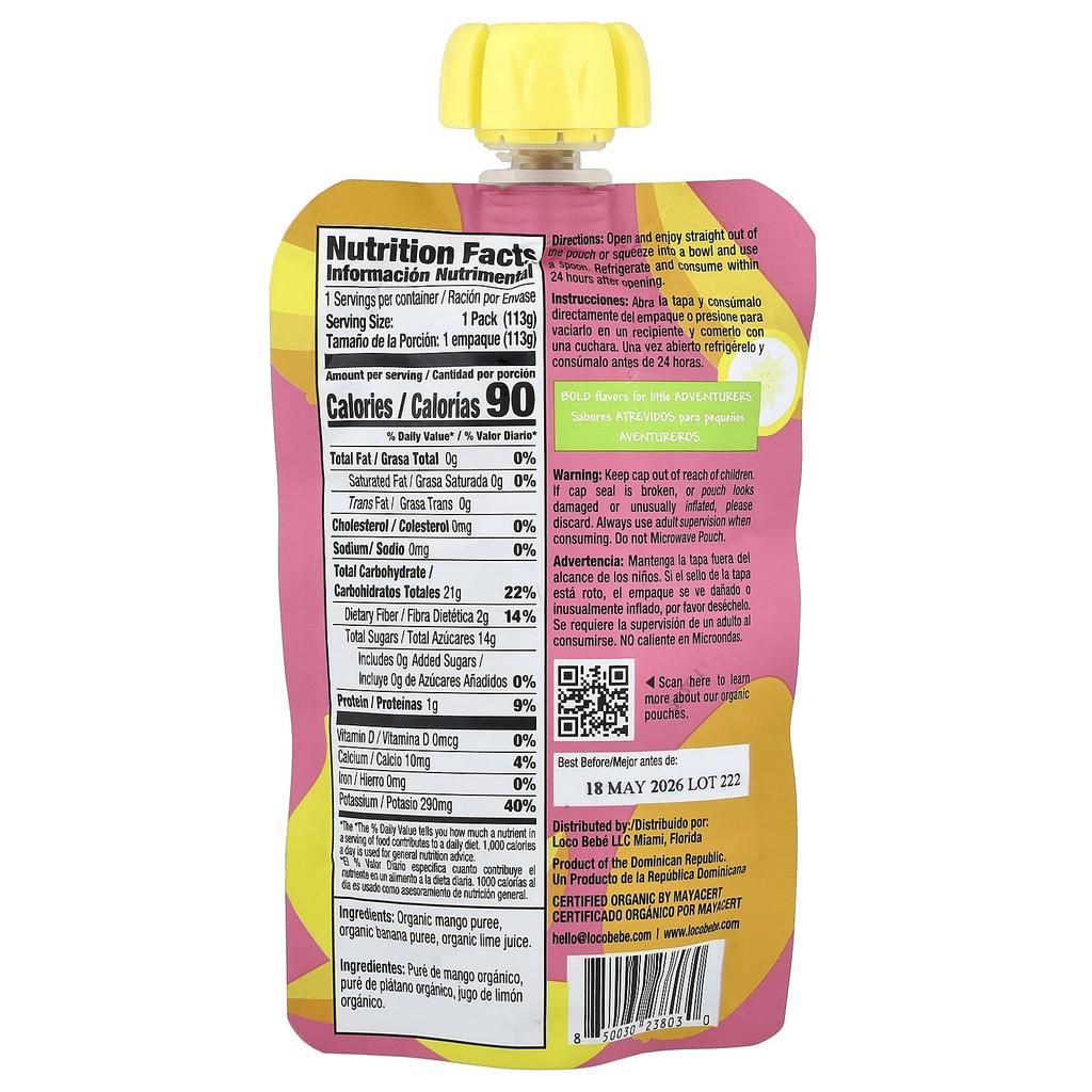 Loco Bebe, Органическое пюре, 6+ месяцев, Банан Манго, 4 унции (113 г)
