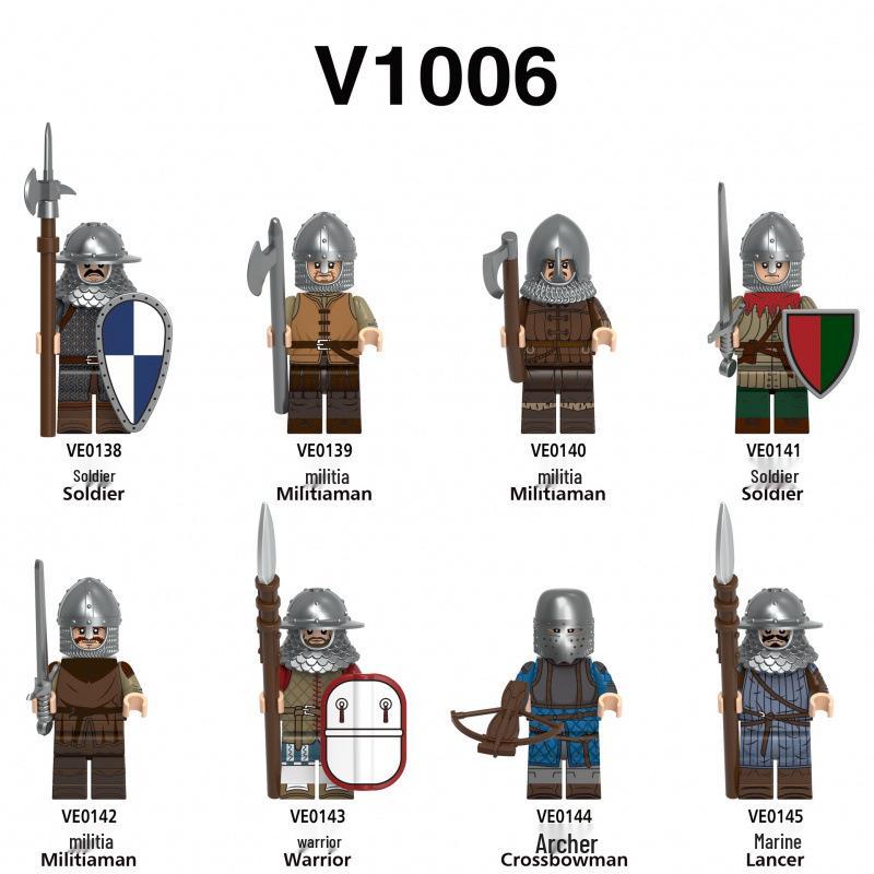 V1006 Серия Воин: Солдат, Ополченец, Лучник, Арбалетчик Строительные Блоки Фигурки