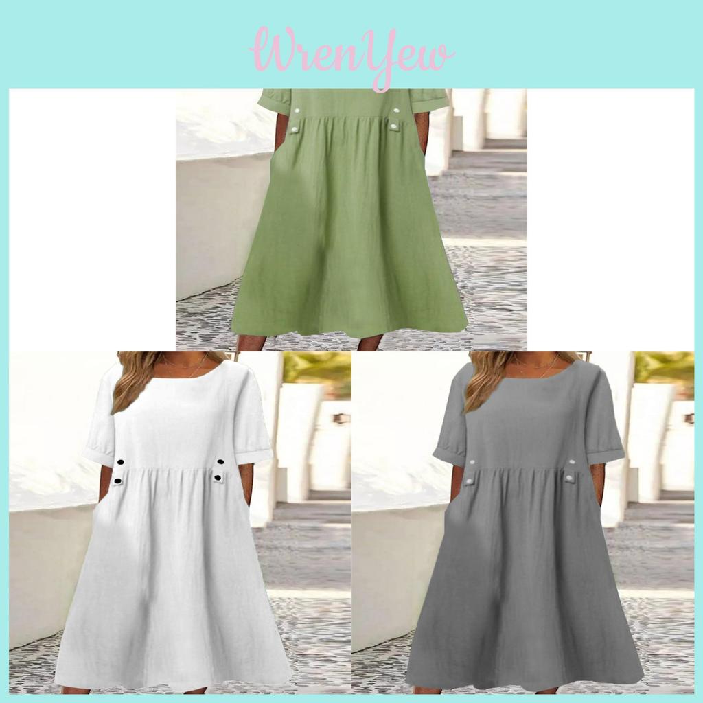 Cotton Linen A Line Dress With Ruffle Detailing For Summer Casual Wear