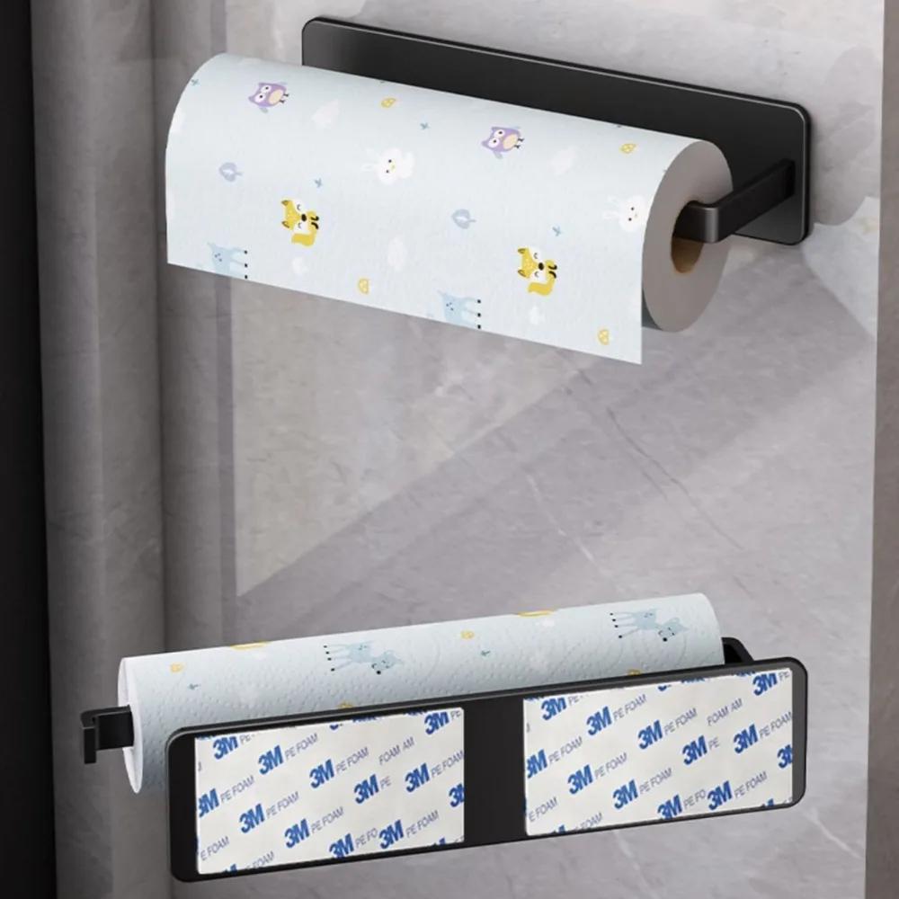 Держатель для бумажных полотенец без перфорации, Держатель для рулона бумаги для кухонного шкафа, Хранение тряпок для пластиковой пленки, Настенные полки