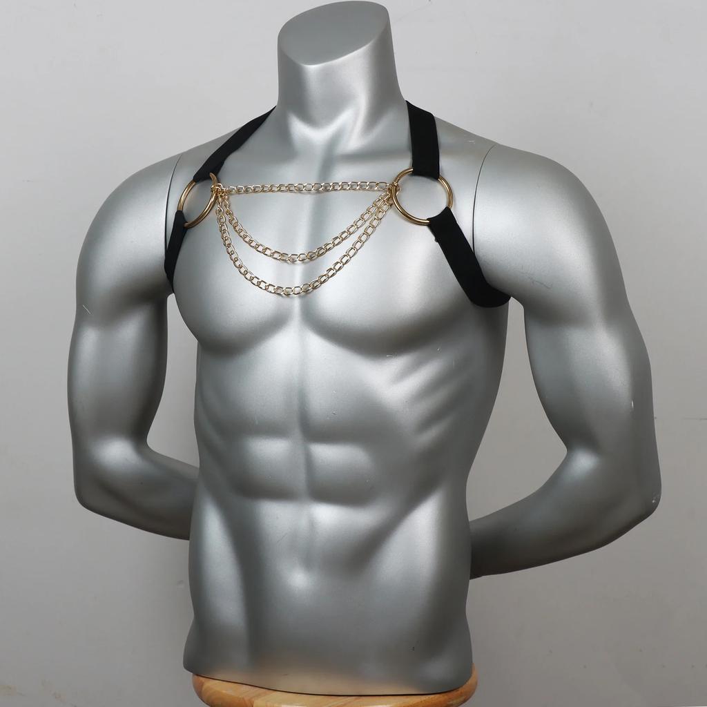 Мужской портупей с цепями, БДСМ, ПУ фетиш кожа, мужское нижнее белье, портупей для тела, мужской гей портупей, грудной бондаж, топ