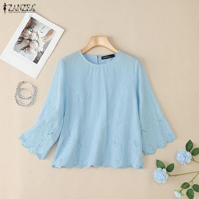 Женская повседневная блузка с круглым вырезом и рукавом 3/4 с вышивкой