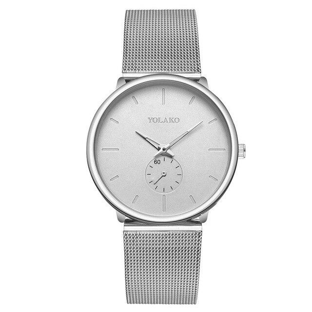 YOLAKO брендовые мужские часы из нержавеющей стали, ультратонкие часы, relogio masculino erkek kol saati, наручные часы с сетчатым ремешком