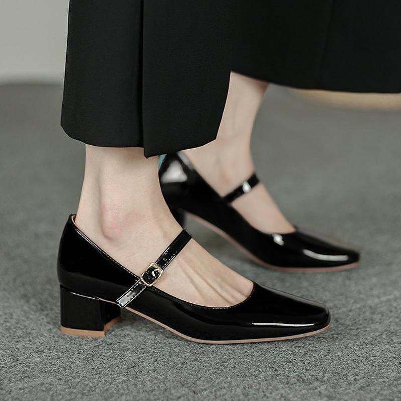 Элегантные женские туфли Мэри Джейн на высоком каблуке, сексуальные красные туфли из лакированной кожи, офисные туфли черного цвета из кожи, туфли в стиле ретро Лолита с пряжкой и ремешком на каблуке