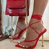 Womens Fashion Strappy Heels Gladiator Sandals Sexy Pointed Toe Narrow Band Stiletto Lace -Up Party Wedding Shoes Red