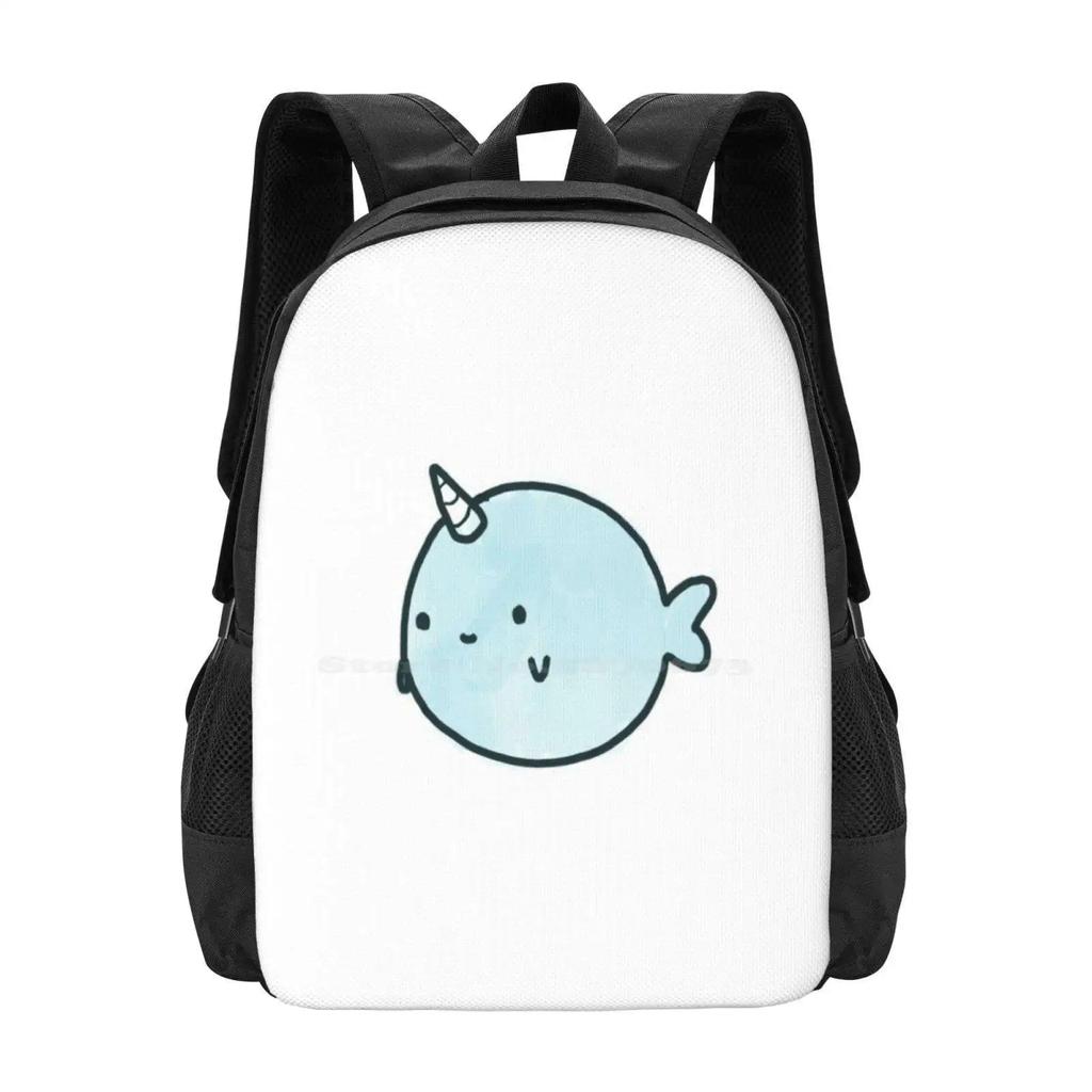 Narwhal Teen College Student Backpack Pattern Design Bags Whale Narwhal Ocean Animal Swimming Swimmer