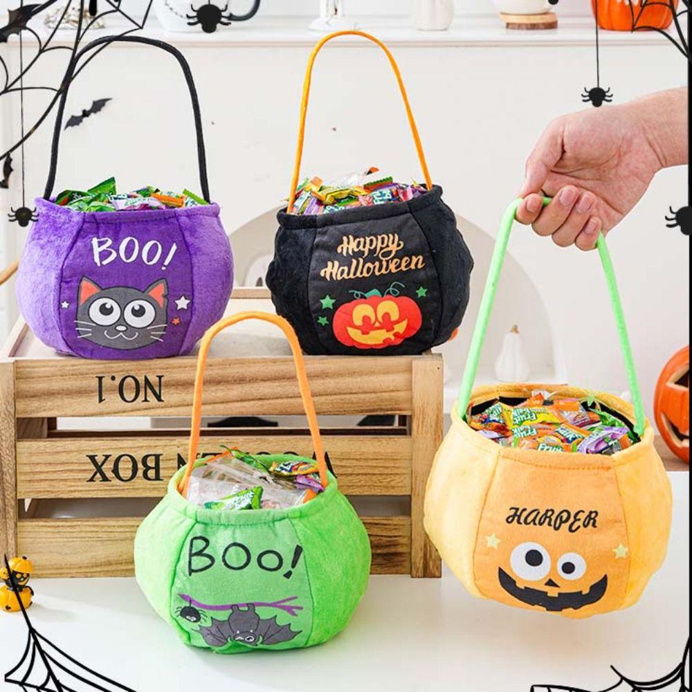 Cloth Pumpkin Candy Bucket Trick or Treat Stuffed Cotton Tote Bags Kawaii Halloween Candy Bag  Kids