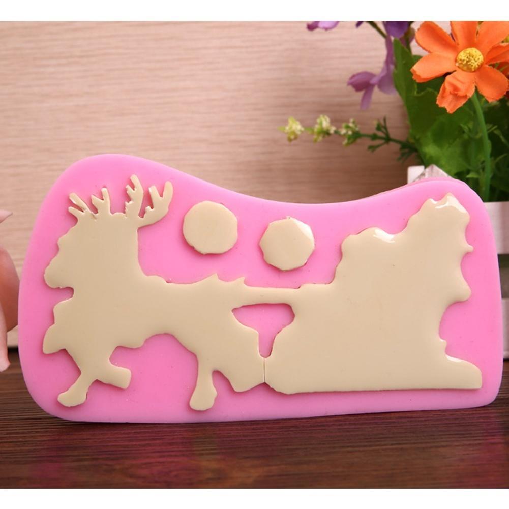 Silicone Xmas Santa Claus Sleigh Deer Sugarcraft Fondant Cake Chocolate Bake Mould AVE