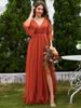 Ever-Pretty Women's Romantic Long Lantern Sleeves Split Tulle Bridesmaid Dresses with Chain Empire Waist