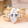 Stunning Gold Color Marquise Zircon Ring Set for Women Wedding Banquet Fashion Jewelry Gift