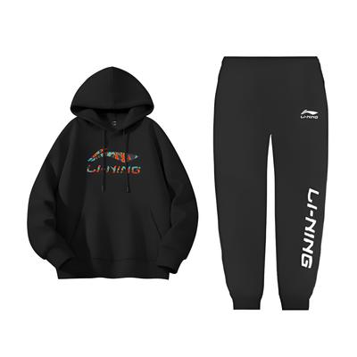 Li Ning Модный Логотип Принт Буквами Свободный Хлопок Флис Теплый Удобный Универсальный Худи с Капюшоном Длинный Рукав Повседневный Спортивный Костюм YWDV375-3+YKLV207-1