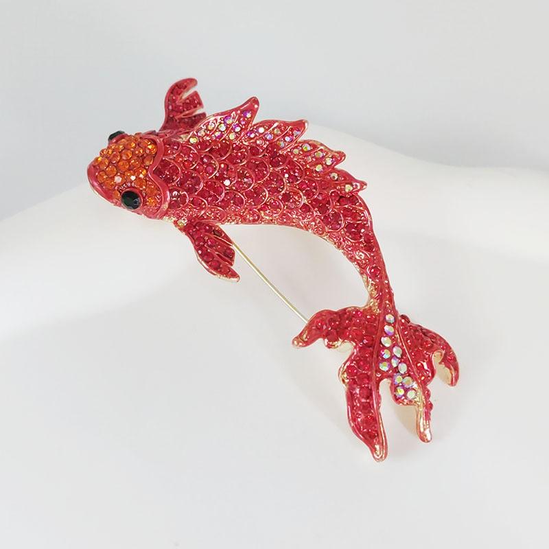 Trendy Red Koi Fish Rhinestone Brooches For Women Unisex Vintage 3-Color Carp Fish Animal Brooch Pin Coat Suit New Year Gifts