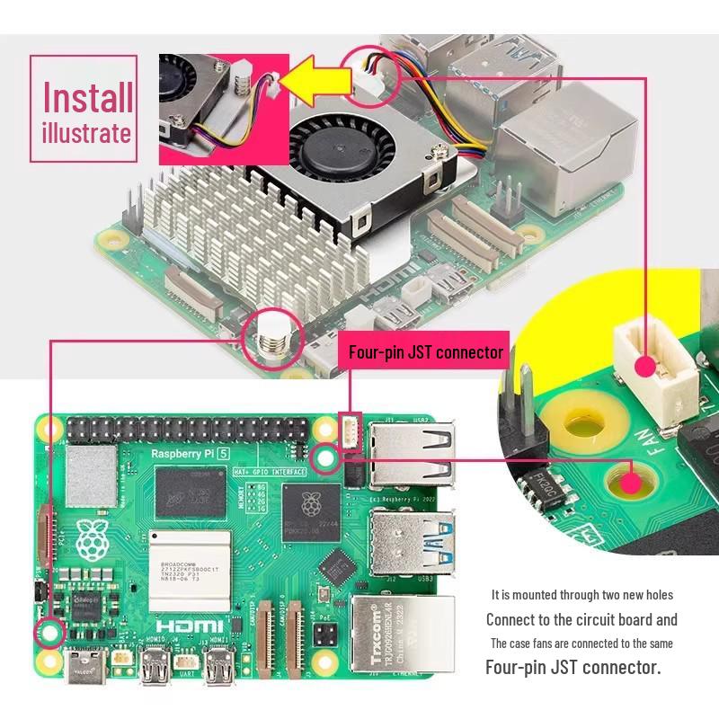 Бесшумный вентилятор охлаждения и алюминиевый радиатор для Raspberry Pi 5 с быстрой теплопроводностью
