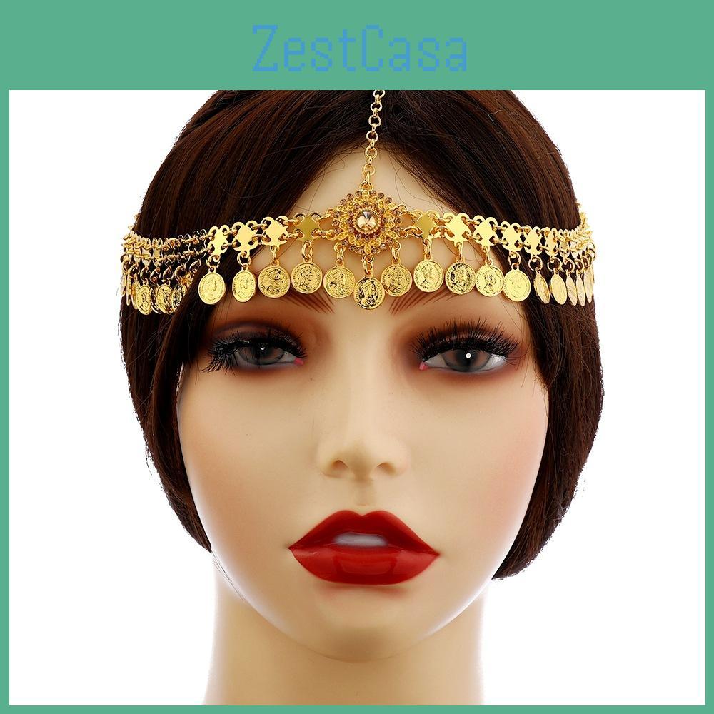 Boho Alloy Headwear With Water Drop Shape And Coin Tassels For Festival Wear