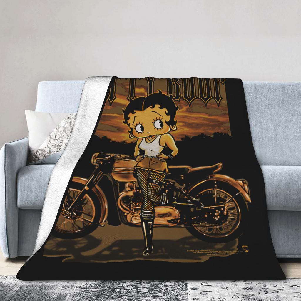 Boop Rider Blanket Coral Fleece Plush Spring Autumn Cartoon Bettys Lightweight Throw Blankets for Sofa Office Plush Thin Quilt