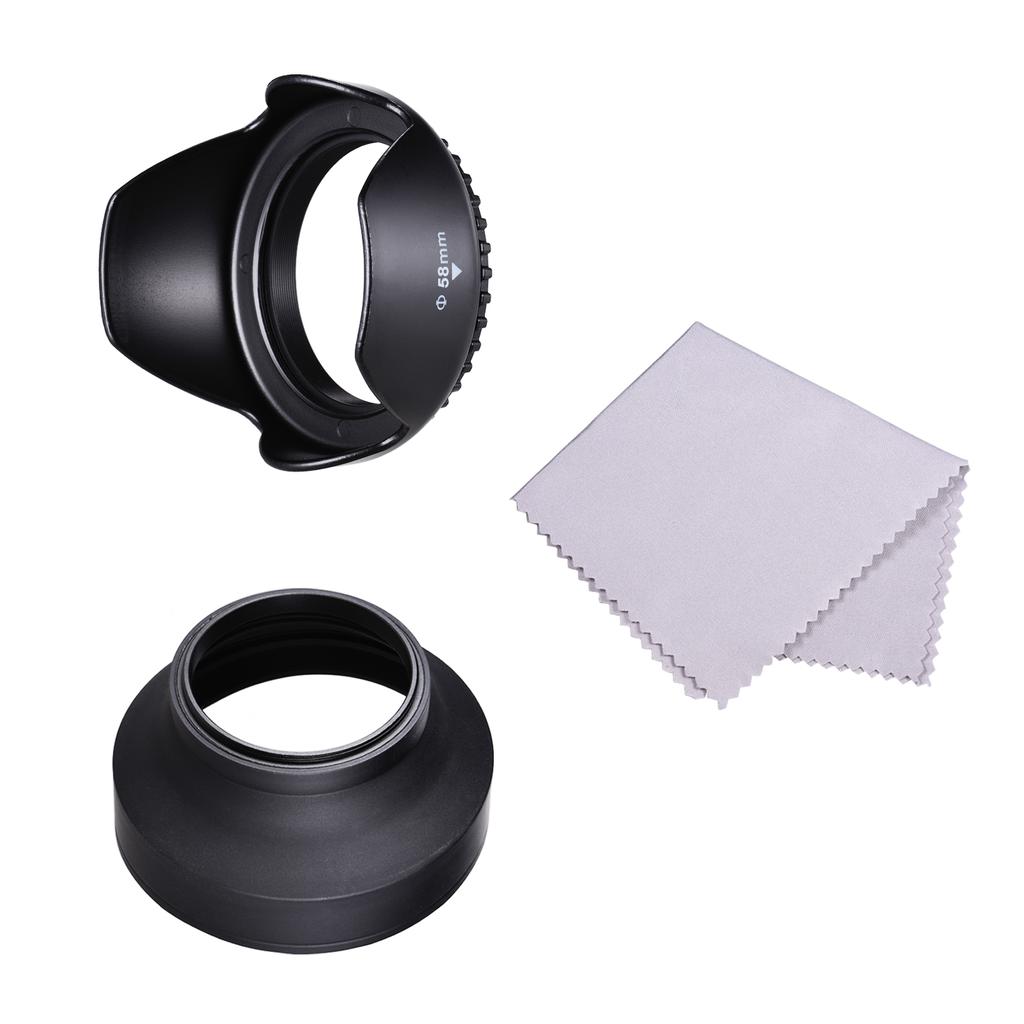67mm Lens Hood Set with Tulip Flower Lens Hood + Collapsible Rubber Lens Hood + Lens Cleaning Cloth
