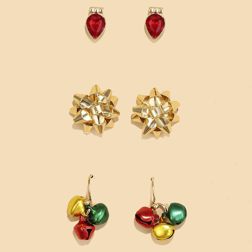 Christmas Stud Earrings Combination New Cartoon Holiday Alloy Dripping Elk Old Man Bell Earrings Set