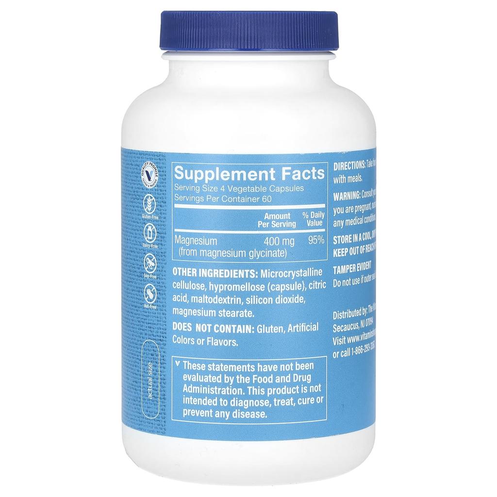 Glycine Magnesium, 400Mg, 240 Veggie Caps (100Mg Per Capsule)