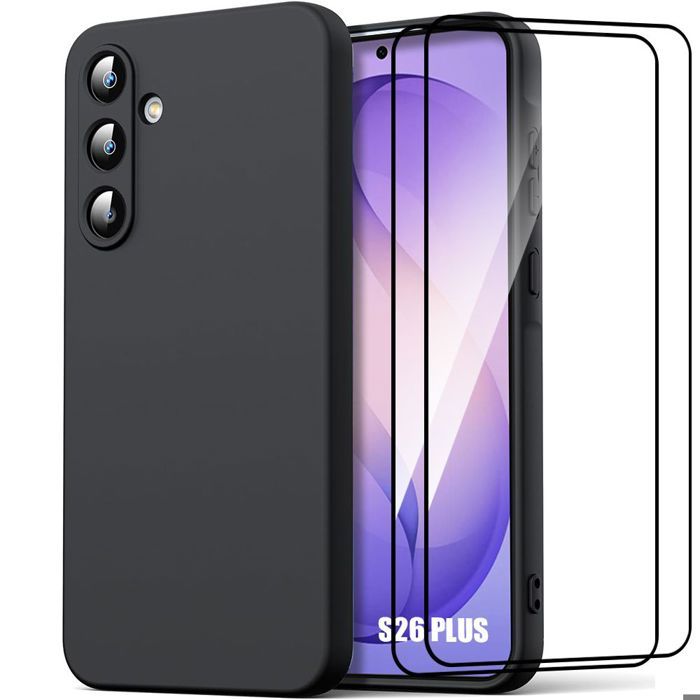 Coque Silicone - BOOLING - pour Samsung Galaxy S26 Plus - Slim Anti-Rayures Antichoc - 2 Vitres - Noir