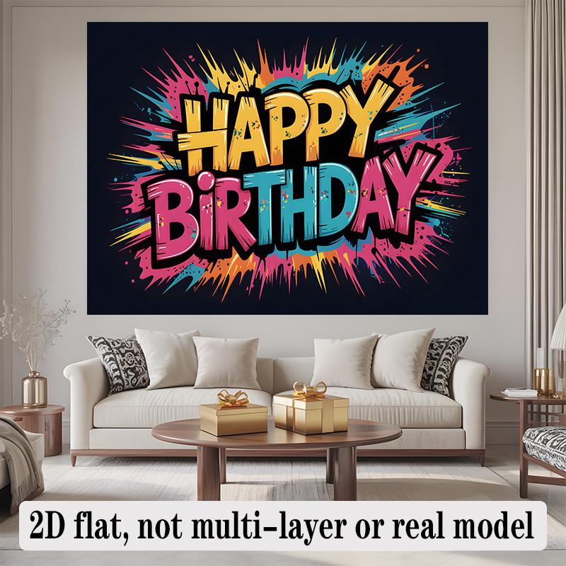 Happy Birthday Gifts Graffiti Party Banner, Polyester Backdrop for Wall Decoration
