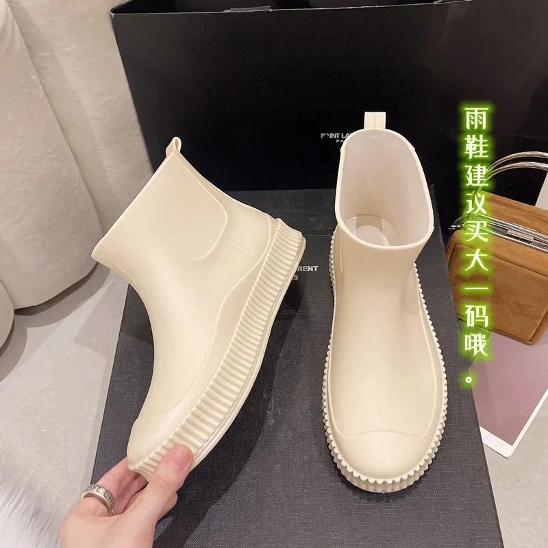 Модные женские резиновые сапоги для отдыха на открытом воздухе, водонепроницаемые женские дождевые туфли с толстой подошвой, противоскользящие, легкие, из ПВХ, ботильоны без застежек, летние