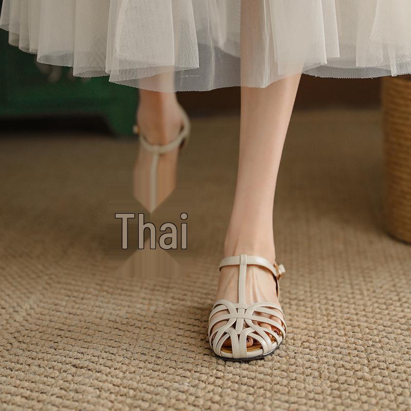 Ретро женские сандалии с ремешком на пряжке баотоу и полым верхом для весны и лета