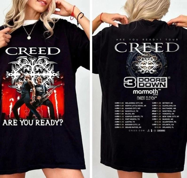 Двусторонняя футболка Creed Tour 2025, Футболка Creed Summer of 99 Tour, Унисекс футболка