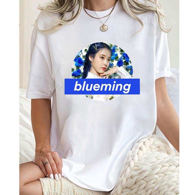 IU Tshirt Unisex Women Unisex Lee Ji Eun Fans Clothes Popular Shirts Uaena Short Sleeve Round Neck Streetwear Kpop Top