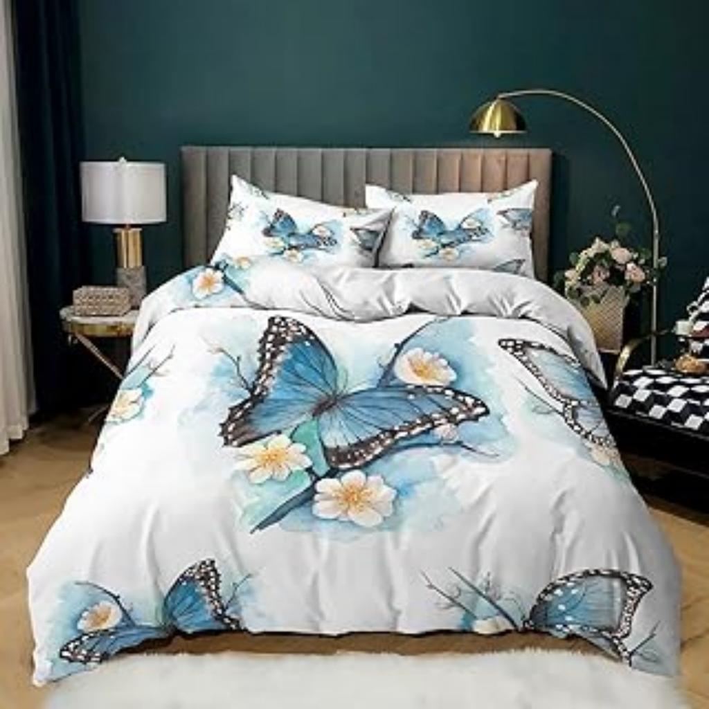 Butterfly Duvet Cover Set Queen King Size 3D Printed Bedding Quilt Cover Set For Girls Kids Teens 3 Piece Set 2 Pillowcases