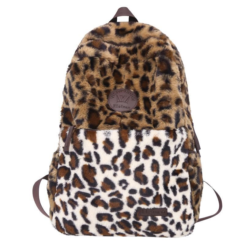Baigou багаж большой вместимости плюшевый рюкзак женский 2025 новый леопардовый принт универсальный студенческий школьный рюкзак простая сумка