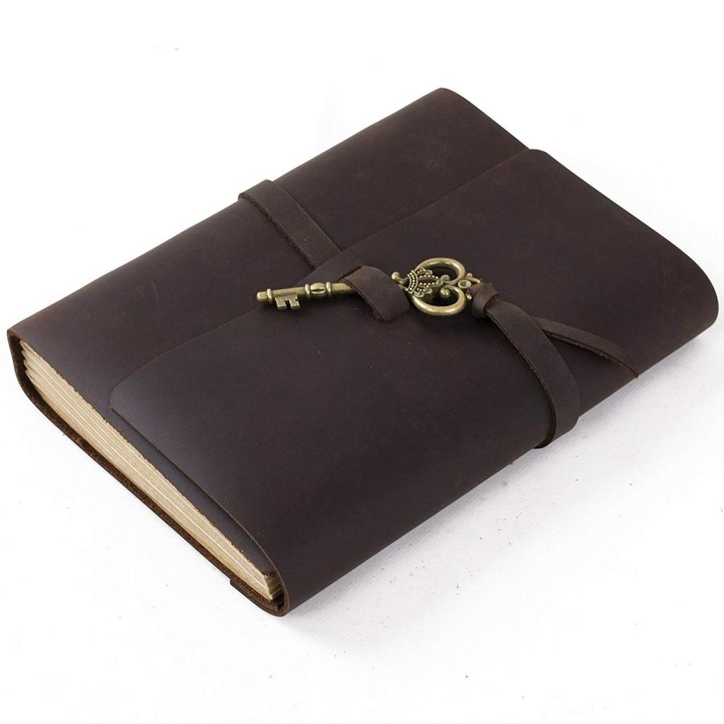 Vintage Leather Handmade Paper Journal Diary with Stylish Key (Brown)