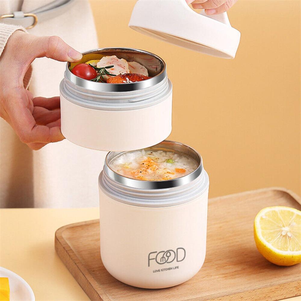 2-Tier Breakfast Warmer Soup Cup Insulated Lunch Bag Vacuum Thermal Lunch Box 304 Stainless Steel