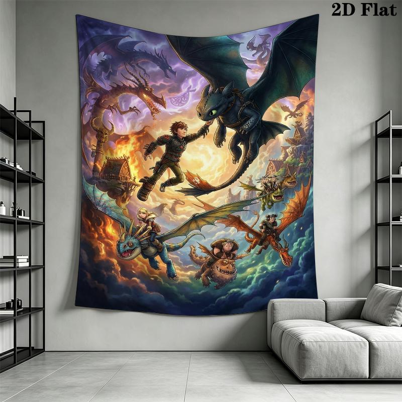 How to Train Your Dragon Wall Tapestry Aesthetic Wall Hanging Printed Fabric Blanket Decorative Tapestries for Bedroom Living Room Home Decor